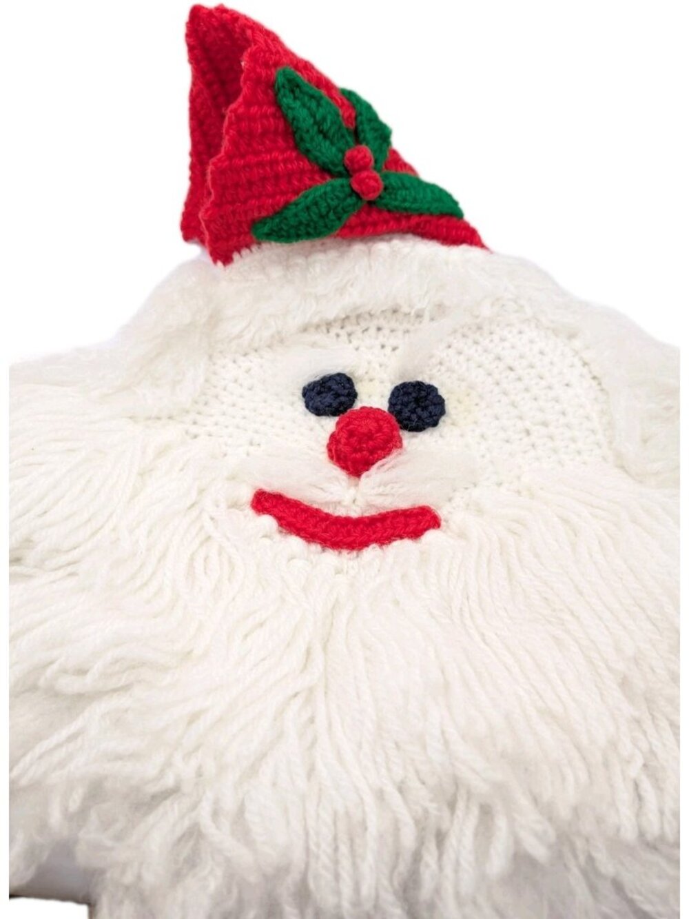 Vintage hanging decor handmade knit crochet Santa head yarn 22"